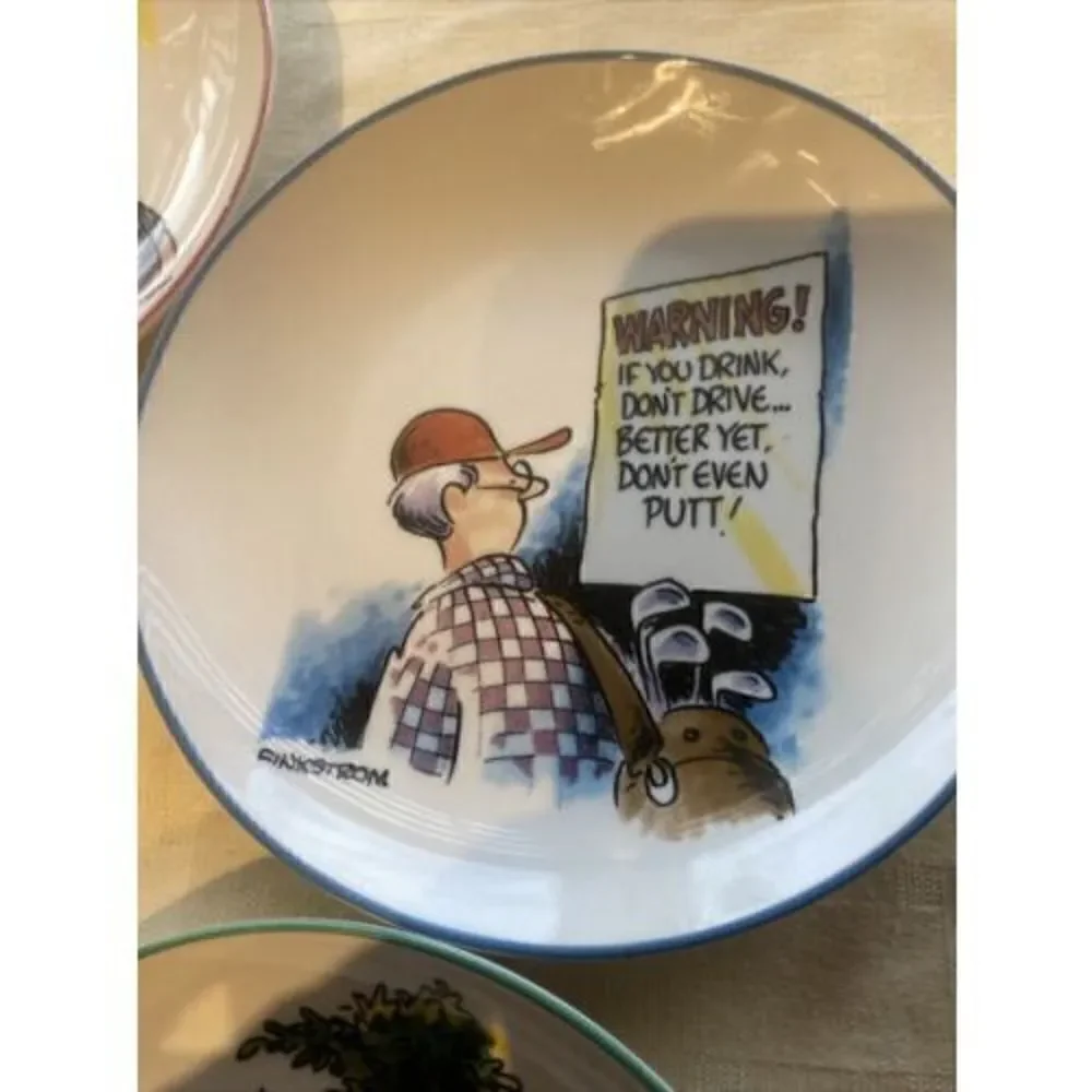 FINKSTROM FORE THE LOVE OF THE GAME GOLF APPETIZER PLATES SET OF 4